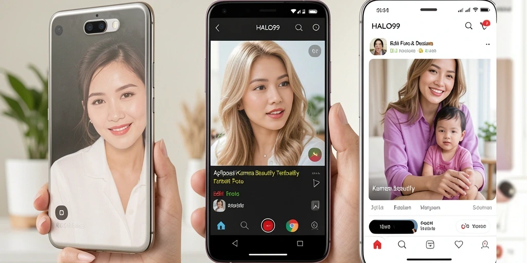 Antarmuka HALO99 menampilkan berbagai fitur Kamera Beautify yang menarik.