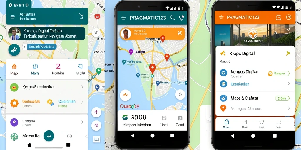 Antarmuka aplikasi PRAGMATIC123 dengan fungsi Kompas Digital.