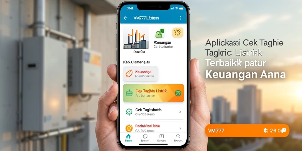 Tampilan antarmuka VM777 menunjukkan fitur cek tagihan listrik yang sederhana.